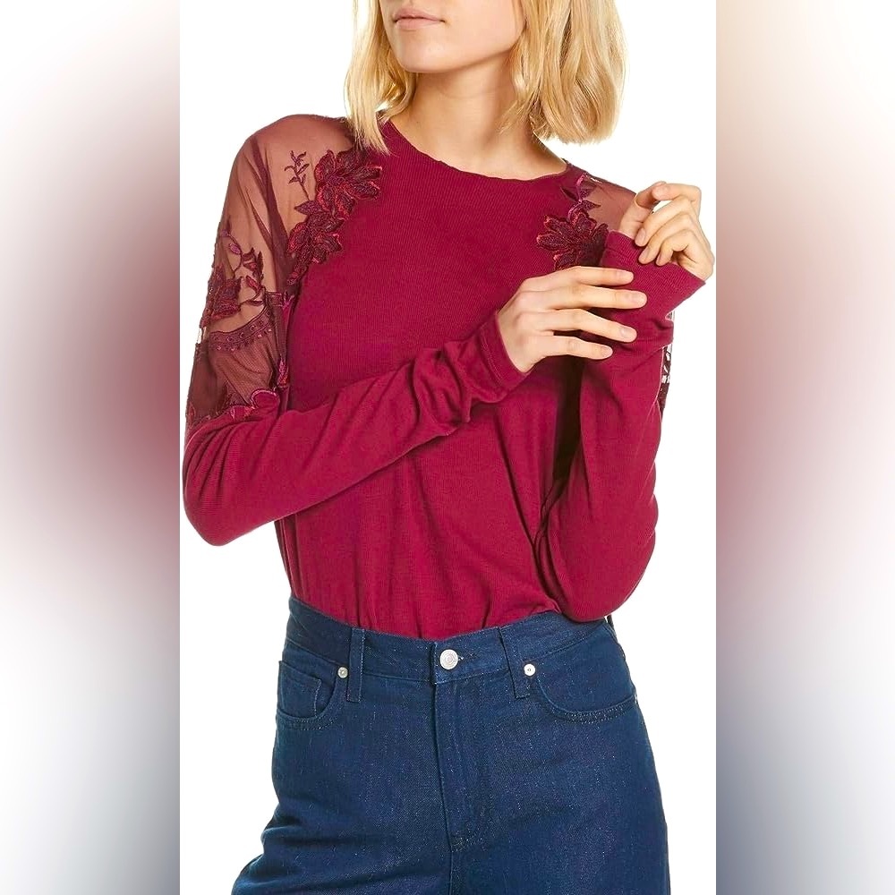 FREE PEOPLE Daniella Embroidered Illusion Top - Picture 2 of 9